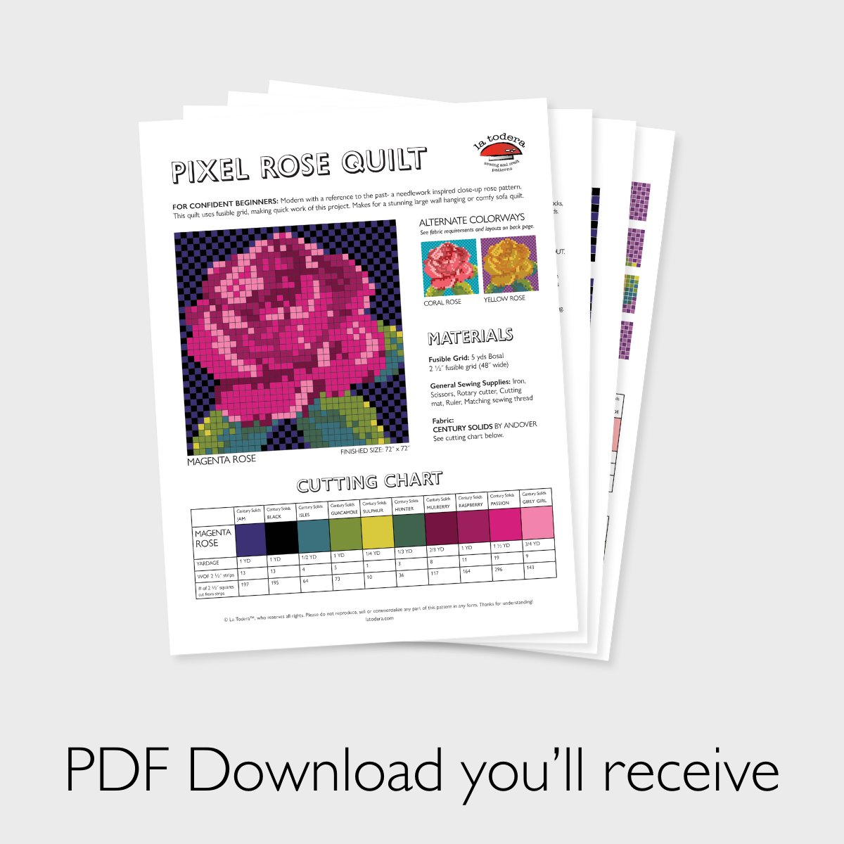 Pixel Rose Quilt Pattern