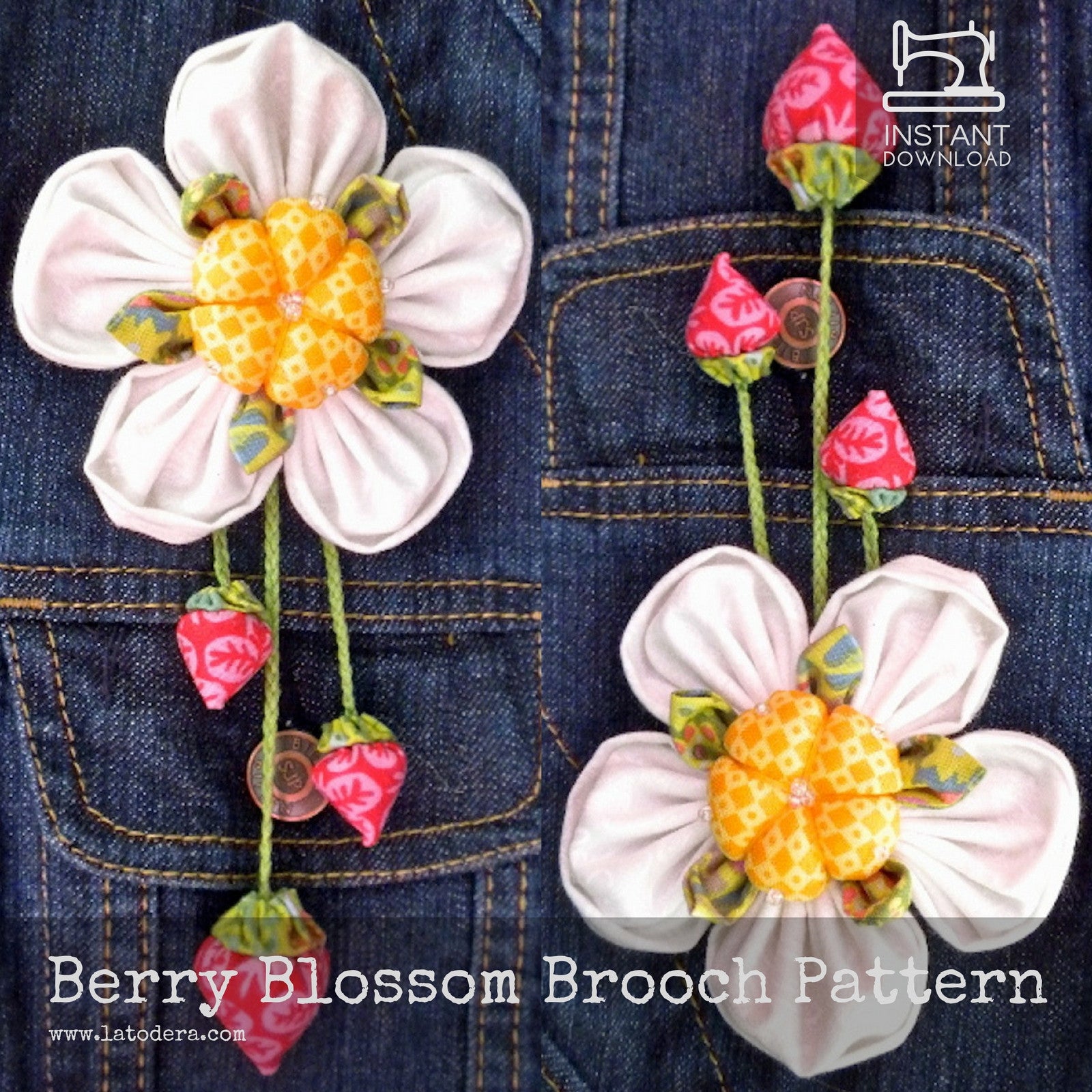 DIY Fabric Flower Berry Bunch Brooch Tutorial - PDF Sewing Pattern - La Todera