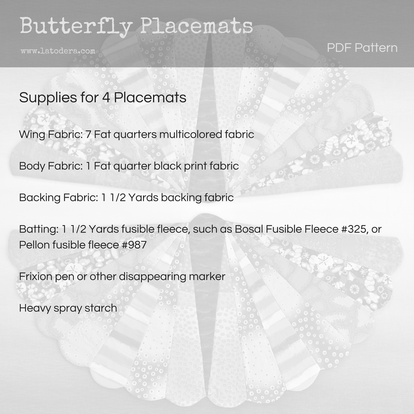 DIY Butterfly Placemats Tutorial - PDF Sewing Pattern - La Todera