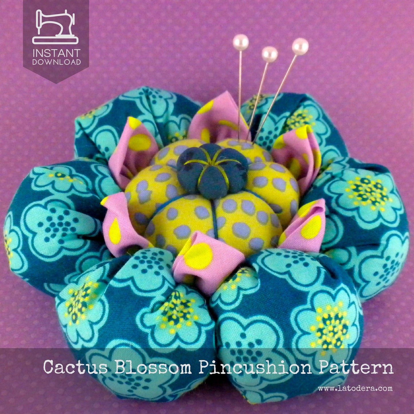 DIY Puffy Cactus Flower Pincushion Tutorial - PDF Sewing Pattern - La Todera