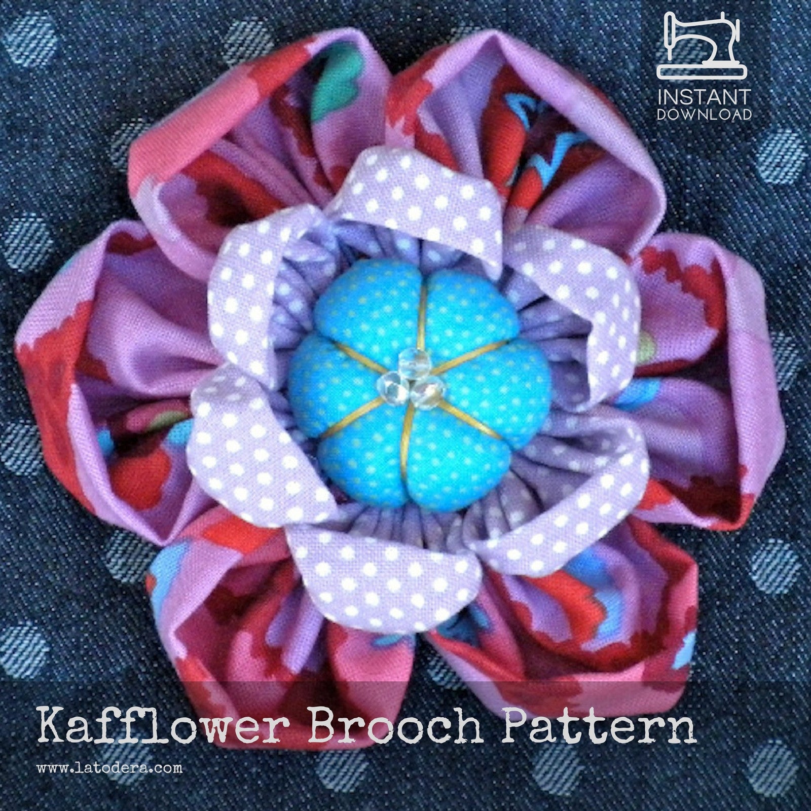 DIY Fabric Flower Kafflower Brooch Tutorial - PDF Sewing Pattern - La Todera