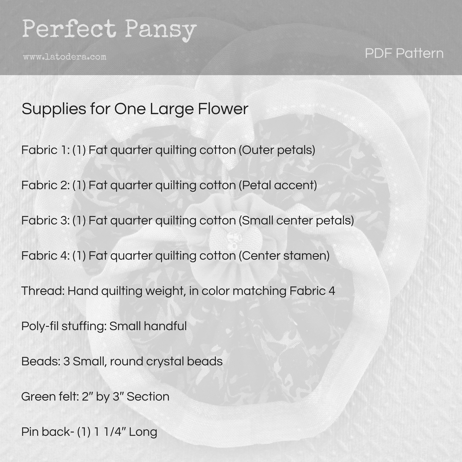 DIY Fabric Flower Pansy Brooch Tutorial - PDF Sewing Pattern - La Todera