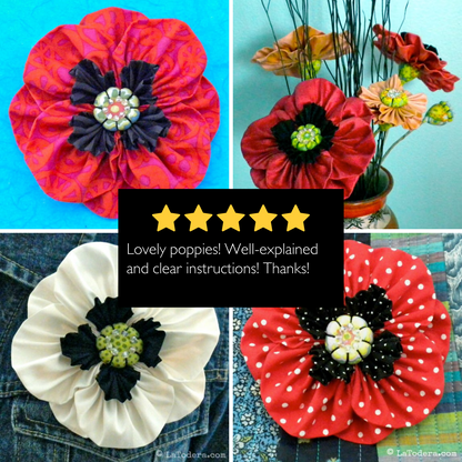 DIY Fabric Flower Poppy Brooch Tutorial - PDF Sewing Pattern