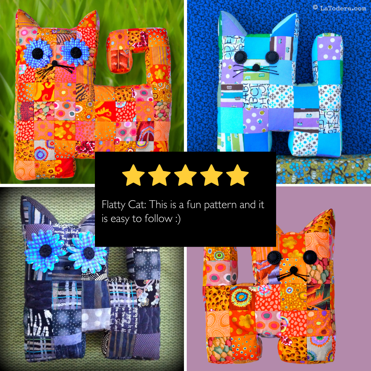 DIY Mama and Baby Patchwork Cat Pillows Tutorial - PDF Sewing Pattern
