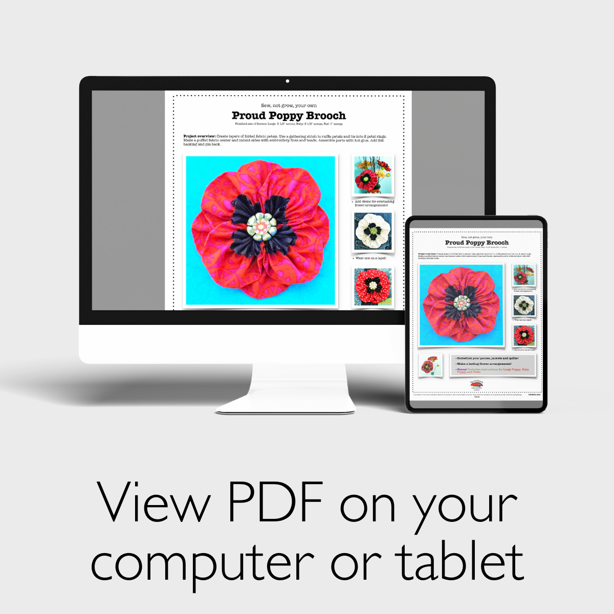 DIY Fabric Flower Poppy Brooch Tutorial - PDF Sewing Pattern