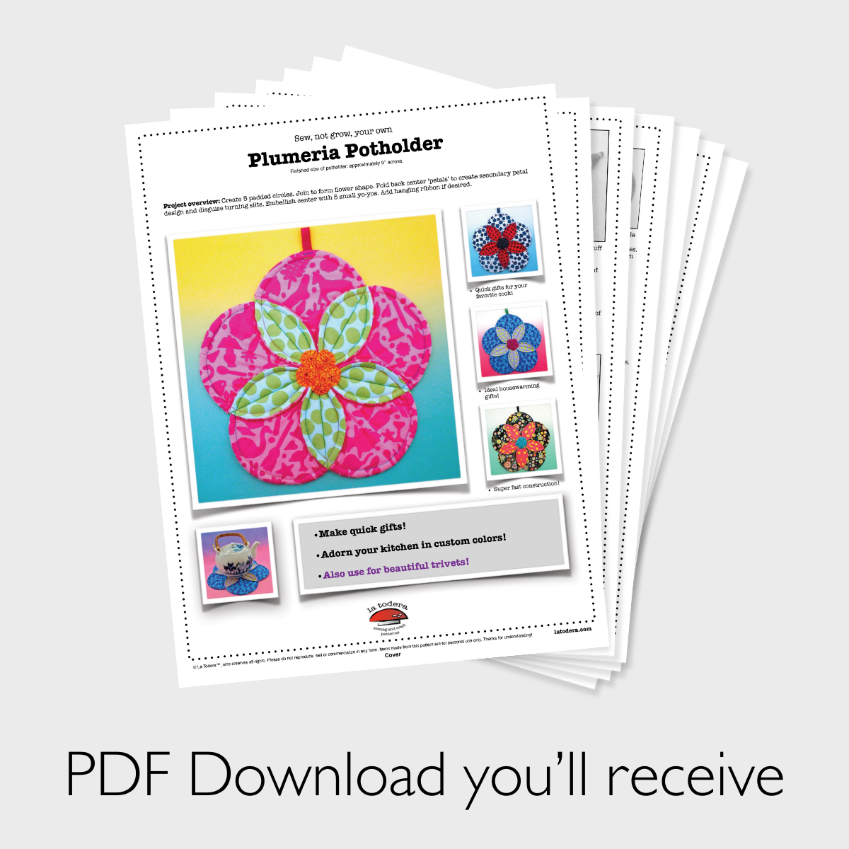 DIY Plumeria Flower Quilted Potholder Tutorial - PDF Sewing Pattern