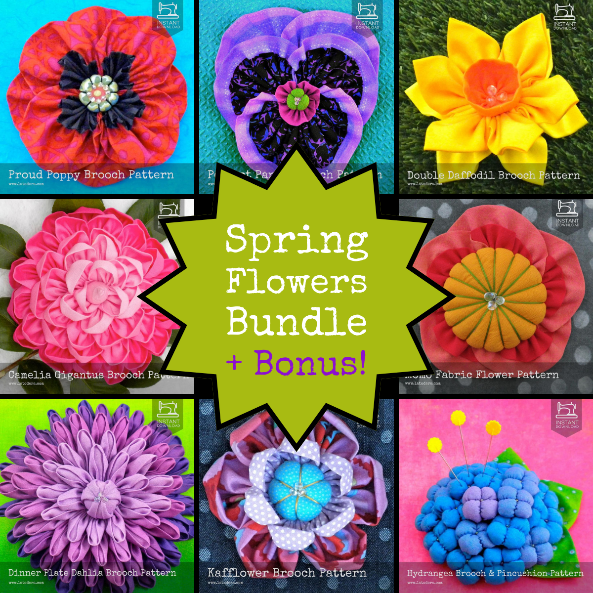 Spring Flowers Bundle Plus Ikebana Bowl Mini Quilt Bonus