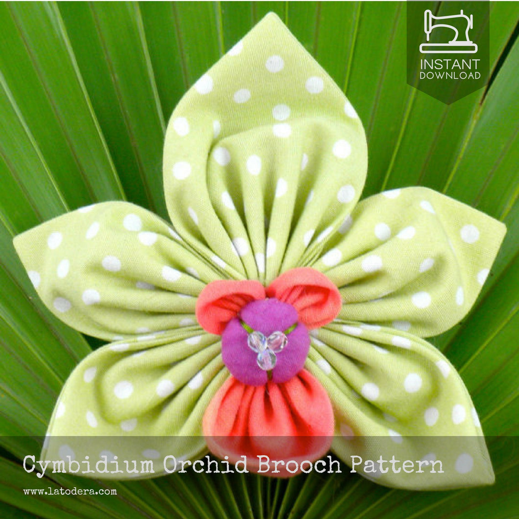 DIY Fabric Flower Cymbidium Orchid Brooch Tutorial - PDF Sewing Pattern - La Todera