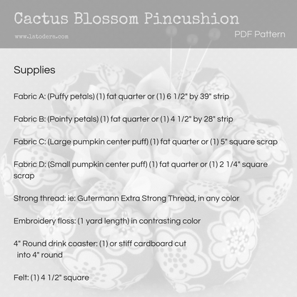 DIY Puffy Cactus Flower Pincushion Tutorial - PDF Sewing Pattern - La Todera