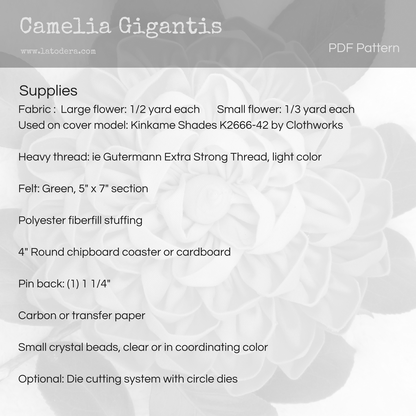DIY Fabric Flower Camelia Brooch Tutorial - PDF Sewing Pattern - La Todera